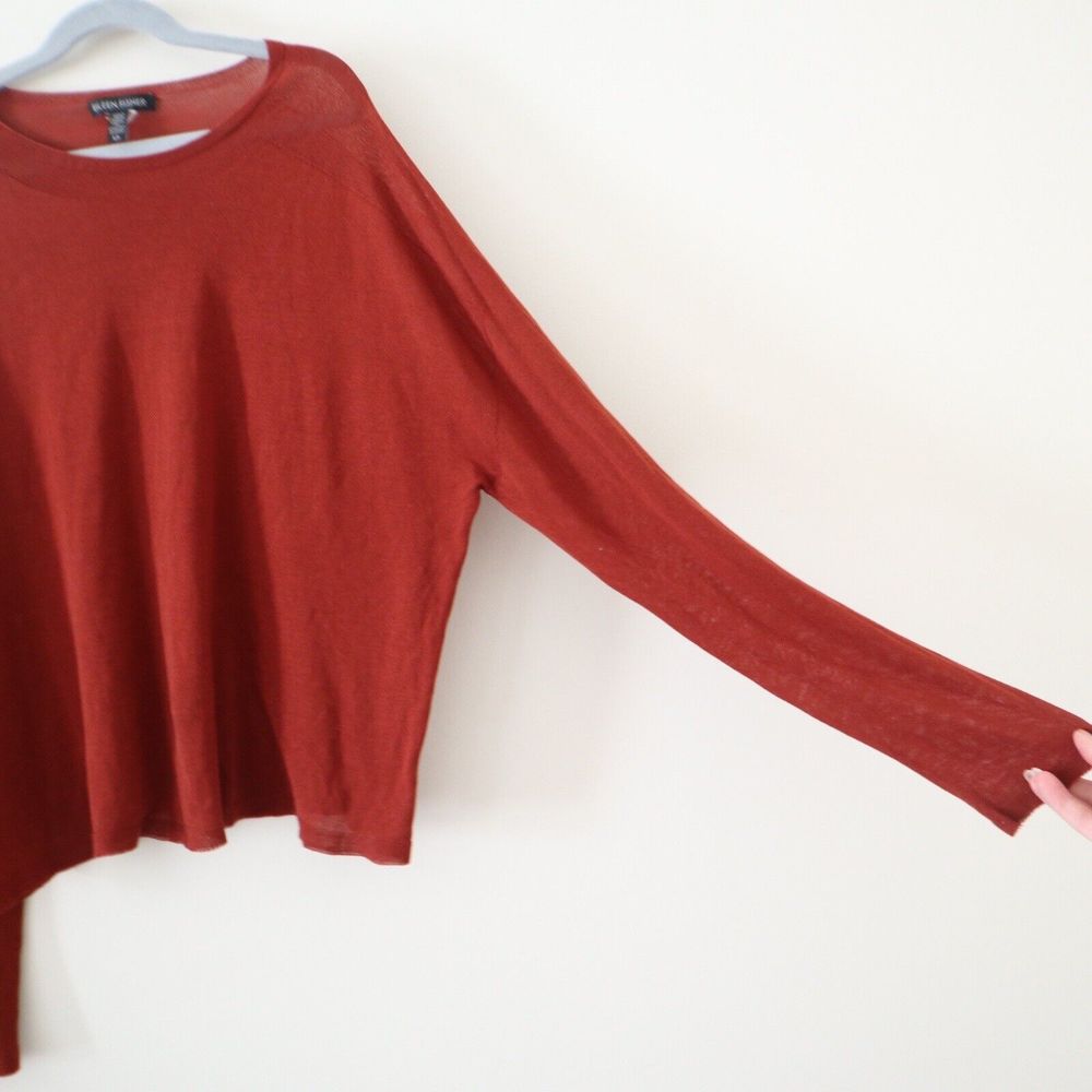 Eileen Fisher Size S Seamless Sleek Tencel Knit Jewel Neck Top Rust Copper Red - Picture 6 of 10